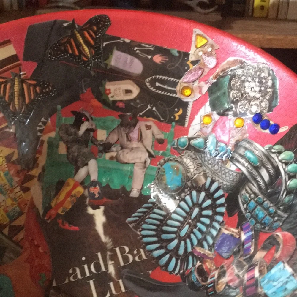 Hand Crafted Vintage Bowl Colorful Southwest Cowboy boots Jewelry Decoupage Art - Picture 9 of 11
